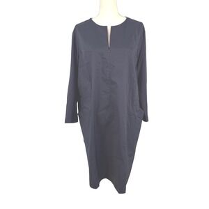 Hinson Wu Raquel Navy Blue Mixed Media Cotton Knit Woven Sheath Dress XL 1610311